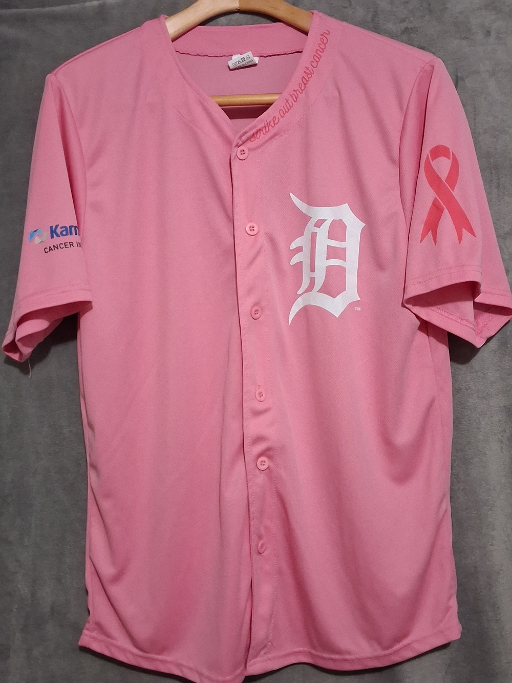 Cancer Awareness Detroit Tigers Karmanos Strike Out Breast Cancer Jersey Size L
